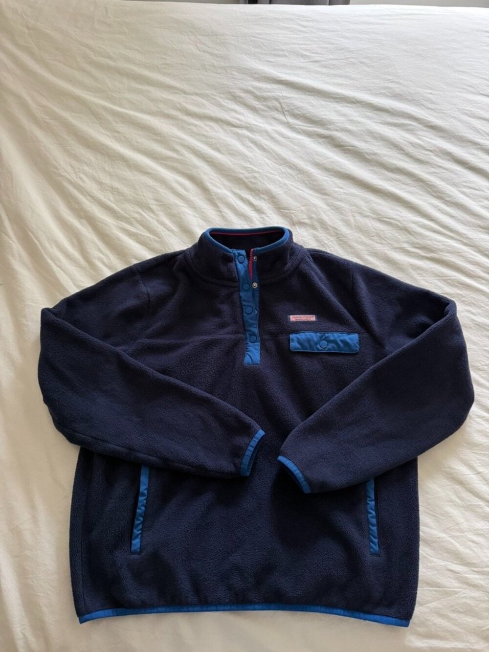 Vineyard Vines Navy Sherpa Snap Pullover Fleece Blue Trim Size Small